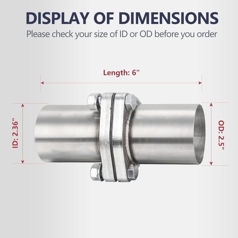 LCGP Exhaust Flange Repair Piping Kit 2.5" OD with Gasket and 3 Bolts for Quick Fix Repair,304 Universal Stainless Steel Exhaust Flange Pipe - Image 2